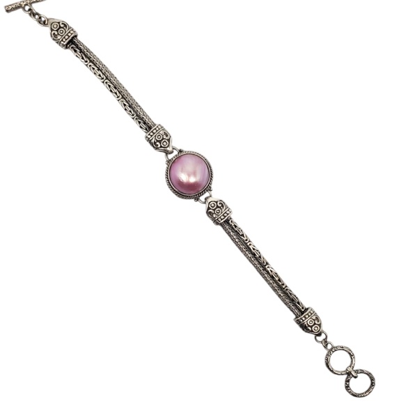 Sterling Silver Pink Mabe Pearl Chain Bracelet #21169 - Picture 2 of 10